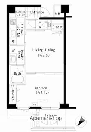 東京都新宿区北新宿４丁目[1LDK/44.31m2]の間取図