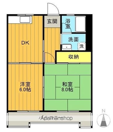 カーサ名郷田[2DK/45.36m2]の間取図