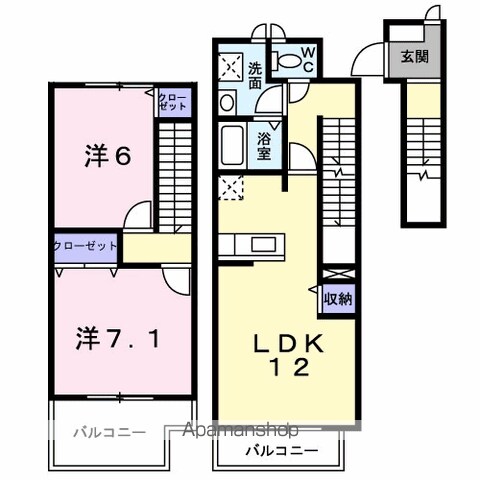 武蔵村山市三ツ藤のアパートの間取り