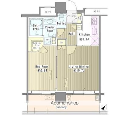 ユニゾンタワー[1LDK/48.17m2]の間取図