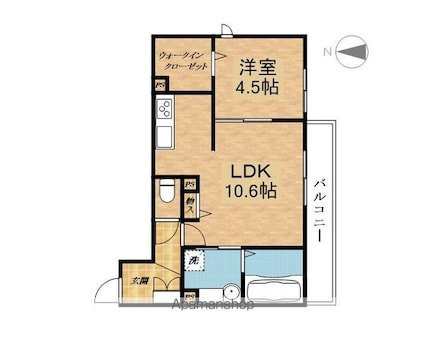 Ｃｈｏｕｃｈｏｕにおの浜（シュシュニオノハマ）[1LDK/41.01m2]の間取図