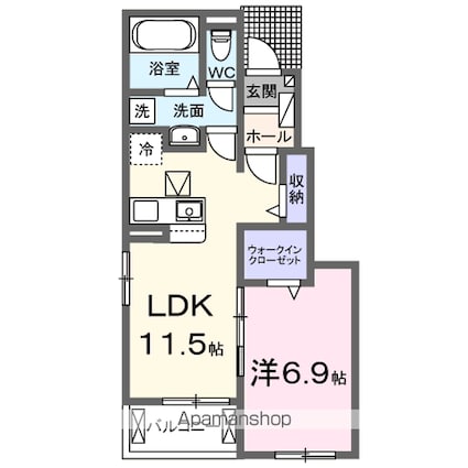 アペルト泉佐野Ⅶ[1LDK/44.17m2]の間取図