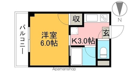 コーポマルミ[1K/19.87m2]の間取図