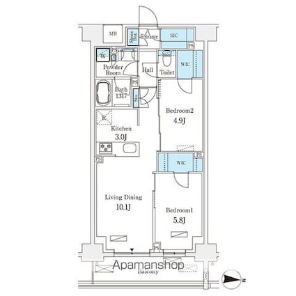フロンティアレジデンス錦糸公園[2LDK/57.51m2]の間取図