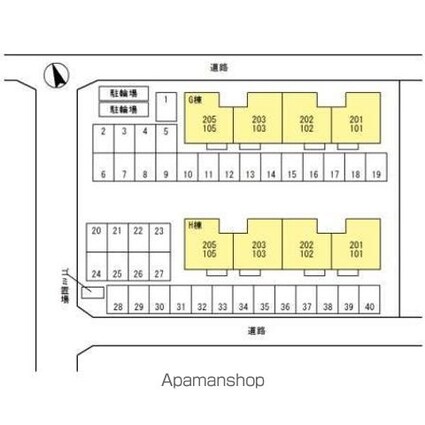 シャインポート屋島　Ｇ・Ｈ棟[2LDK/54.7m2]の配置図