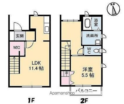 ディアス松縄Ｂ棟[1LDK/52.9m2]の間取図