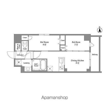 ザ・グラヴィティ新宿[2DK/35.22m2]の間取図