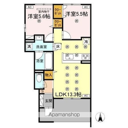 愛媛県松山市北土居１丁目[2LDK/55.16m2]の間取図