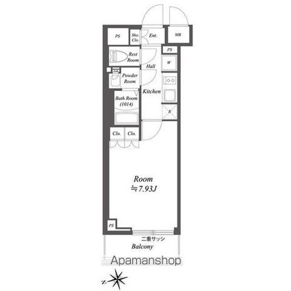 ブランシエスタ荻窪[1K/25.4m2]の間取図