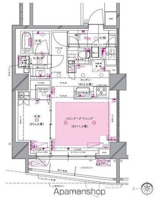 ディアナコート御苑内藤町[1LDK/46.36m2]の間取図