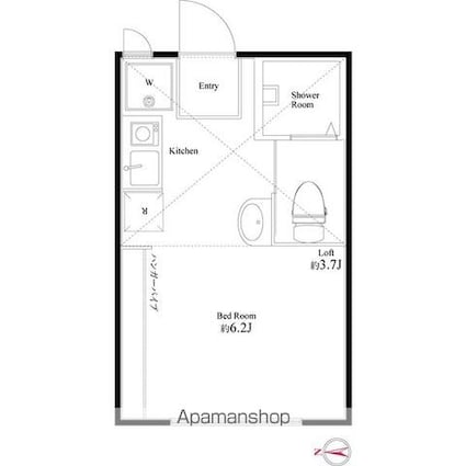 カルム大岡山[1R/12.62m2]の間取図