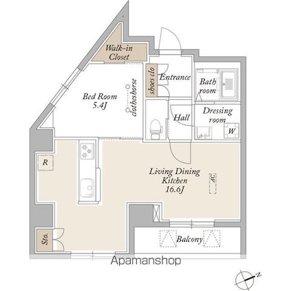 東京都世田谷区上北沢５丁目[1LDK/50.28m2]の間取図