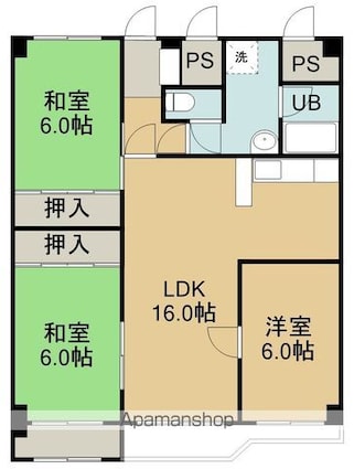 グロリアハイツ若松[3LDK/77.9m2]の間取図