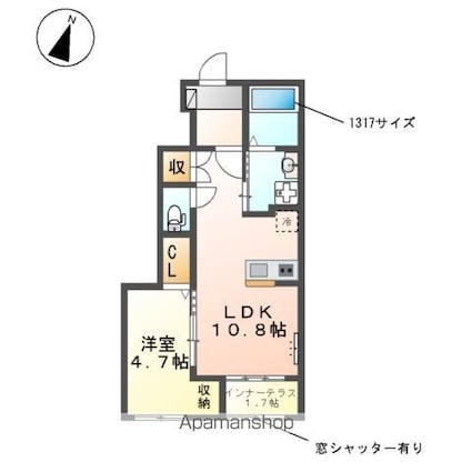 コーポ椛（モミジ）[1LDK/42.97m2]の間取図