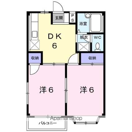 サンクス筑摩野[2DK/39.74m2]の間取図