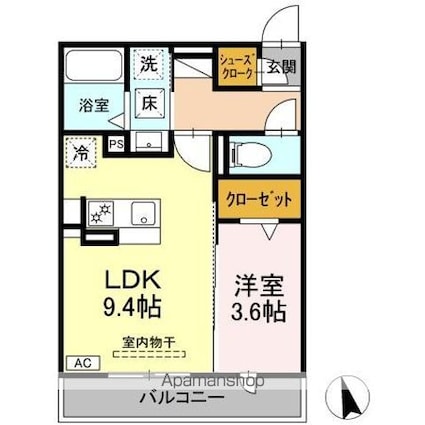 （仮称）ＤーＲＯＯＭ下池川町[1LDK/34.44m2]の間取図