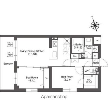 ルーウェ東大泉[2LDK/58.82m2]の間取図
