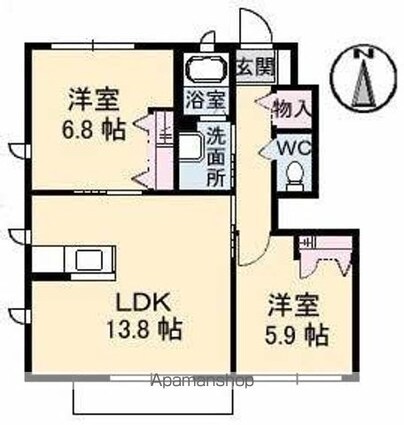 エトワール滝宮　Ｂ棟[2LDK/58.54m2]の間取図