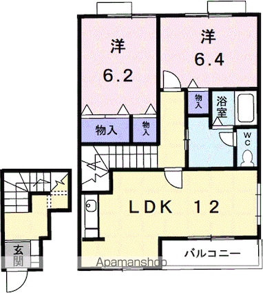 パレス・ニュールミネⅡ　Ａ[2LDK/65.53m2]の間取図