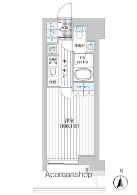 ライオンズフォーシア清澄白河[1K/25.31m2]の間取図