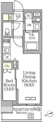 グランエール西日暮里[1LDK/30.96m2]の間取図