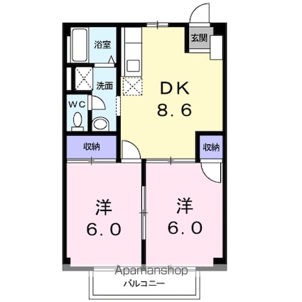 クレエール　エクセレントＡ[2DK/44.71m2]の間取図