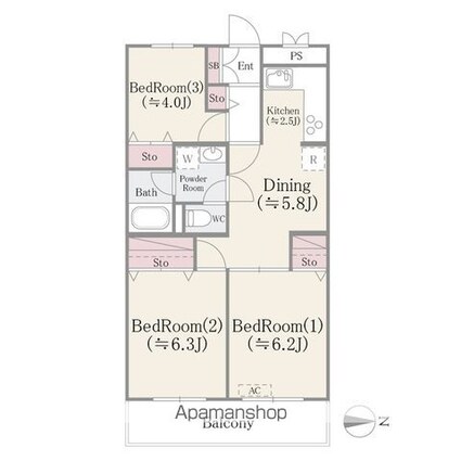 ドエルリバーサイド大島[3DK/54.03m2]の間取図
