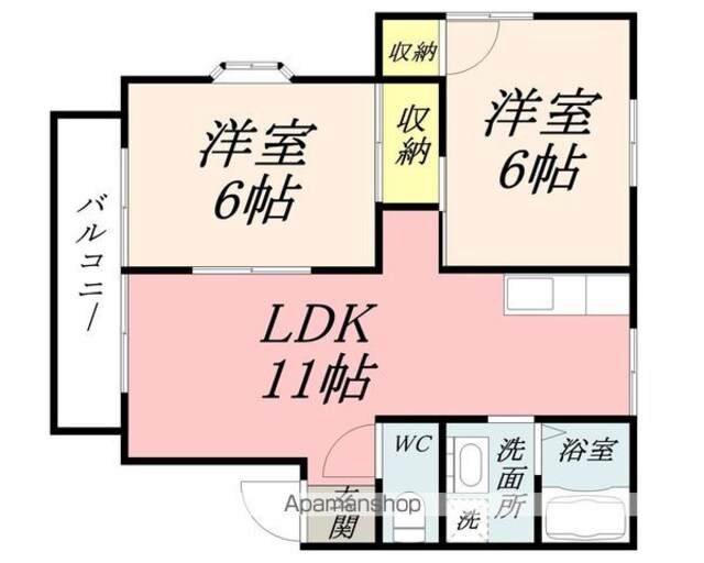 グリーンハイツ福島Ｃ[2LDK/52.19m2]の間取図