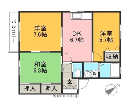 メゾントランキル　Ａ棟[3DK/57.81m2]の間取図