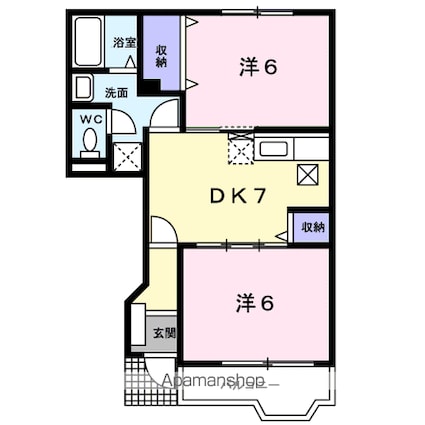山梨県南アルプス市浅原[2DK/44.34m2]の間取図