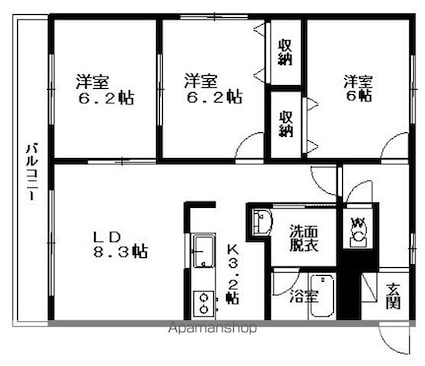メゾンクリオネ[3LDK/70.38m2]の間取図