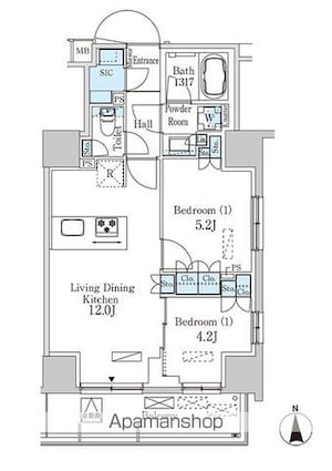 パークアクシス池袋[2LDK/50.34m2]の間取図