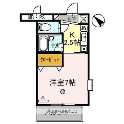 サンタウン竹鼻　Ｂ[1K/25.81m2]の間取図