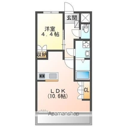 フォルティア[1LDK/36m2]の間取図