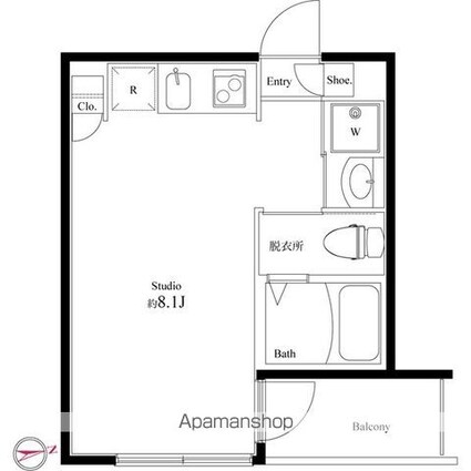 ソレイユ下北沢[1R/18.44m2]の間取図