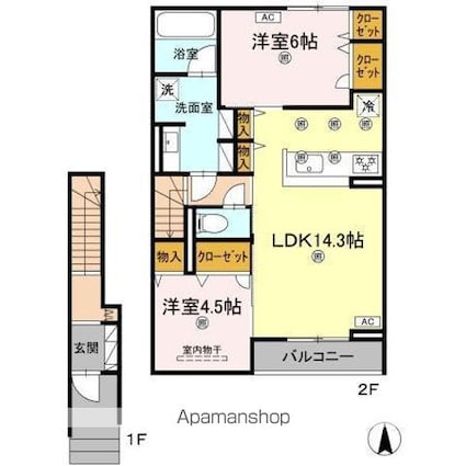 愛媛県松山市北土居１丁目[2LDK/66.75m2]の間取図