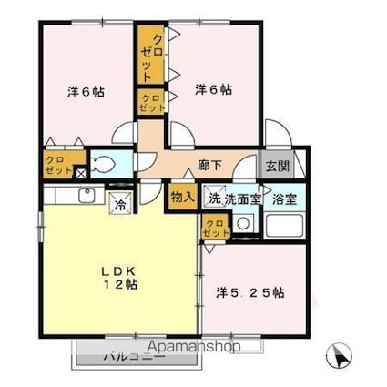 フルール・ド・スリジェ　Ｂ棟[3LDK/66.22m2]の間取図