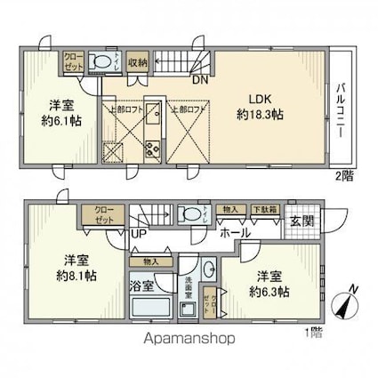 弦巻戸建[3LDK/89.14m2]の間取図