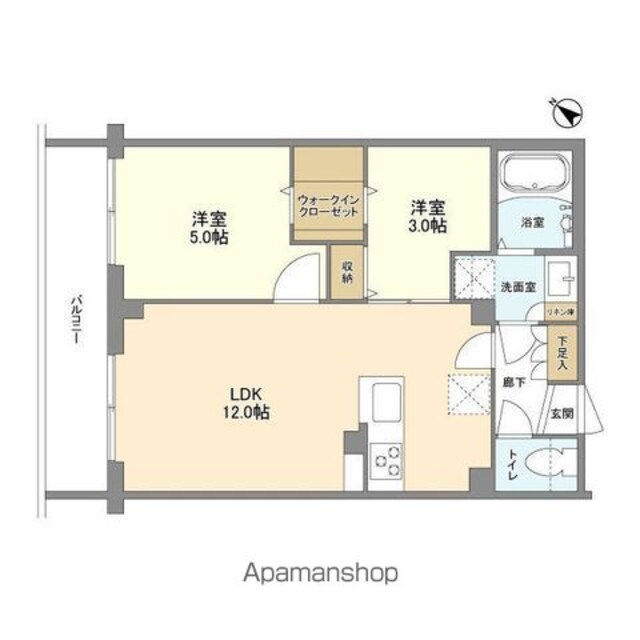 ウェルスクエア中目黒Ⅱ[2LDK/44.37m2]の間取図