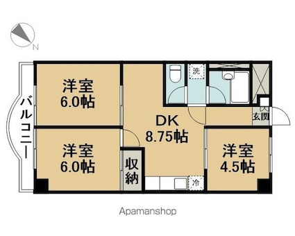 キャピタルコートⅩⅠ[3DK/51.48m2]の間取図