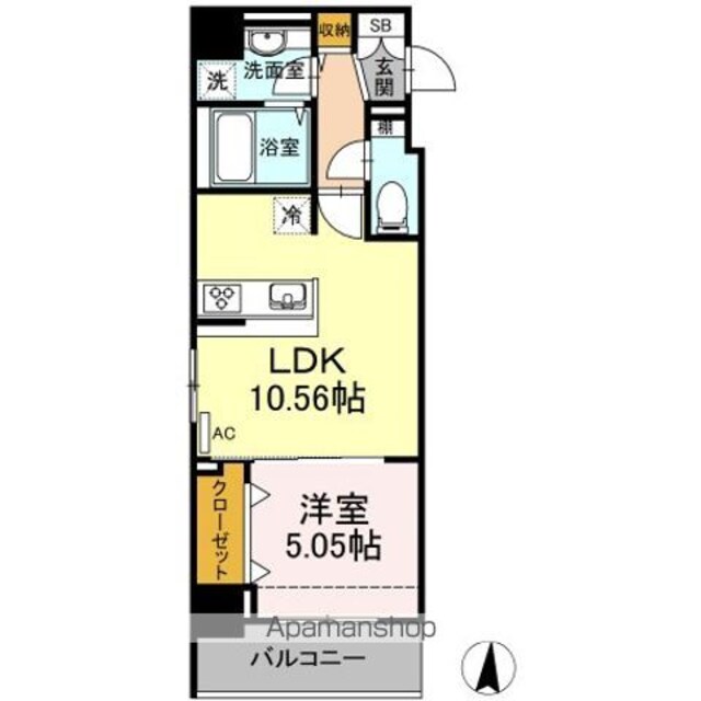 ポラリス菊川[1LDK/40.48m2]の間取図