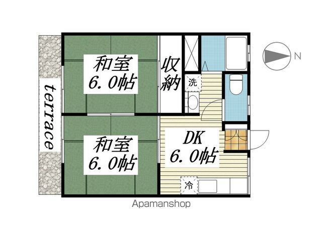 タワーズ黒崎Ａ棟 201 ｜ 福岡県北九州市八幡西区市瀬１丁目14-44（賃貸アパート2DK・2階・39.23㎡） その2