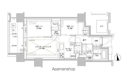 パークスフィア牛込神楽坂[2LDK/55.6m2]の間取図
