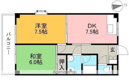 あざみのスクエアⅡ[2DK/48.95m2]の間取図
