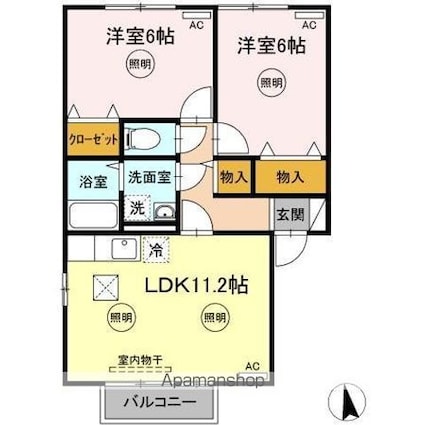 ユイマールガーデンⅡ[2LDK/53.76m2]の間取図
