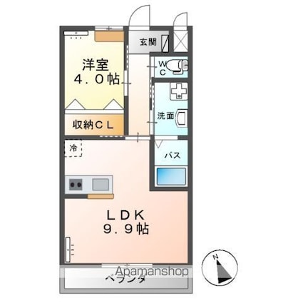 カーサ・グランディール[1LDK/36m2]の間取図