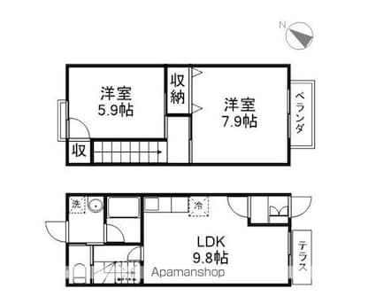 ボヌール服部[2LDK/59.62m2]の間取図