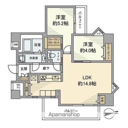 東京都世田谷区等々力３丁目[2LDK/59.02m2]の間取図