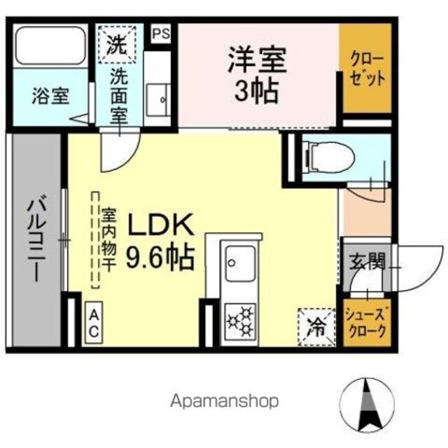 プランタン若里Ⅴ[1LDK/31.76m2]の間取図