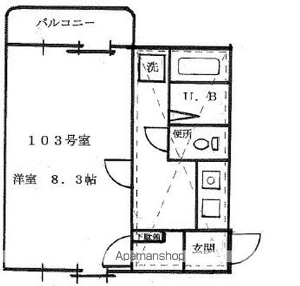 ニコハウス[1K/23.6m2]の間取図